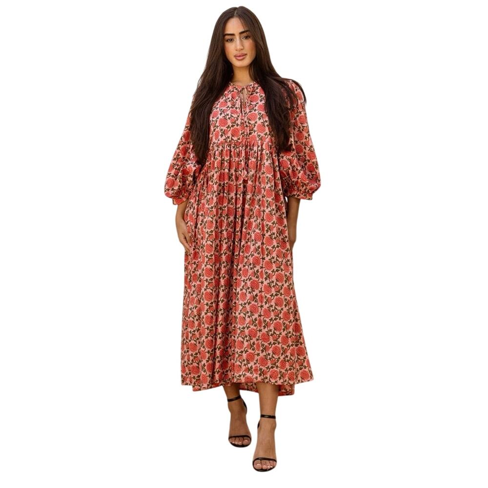 House Of Sundar Saffron Sun Maya Half Sleeve Midi Dress Size XL
